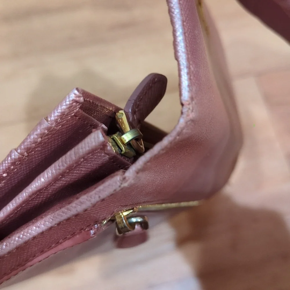 Prada Saffiano Metallic Leather Continental Rose gold Pink Double Snap Wallet - Picture 11 of 17